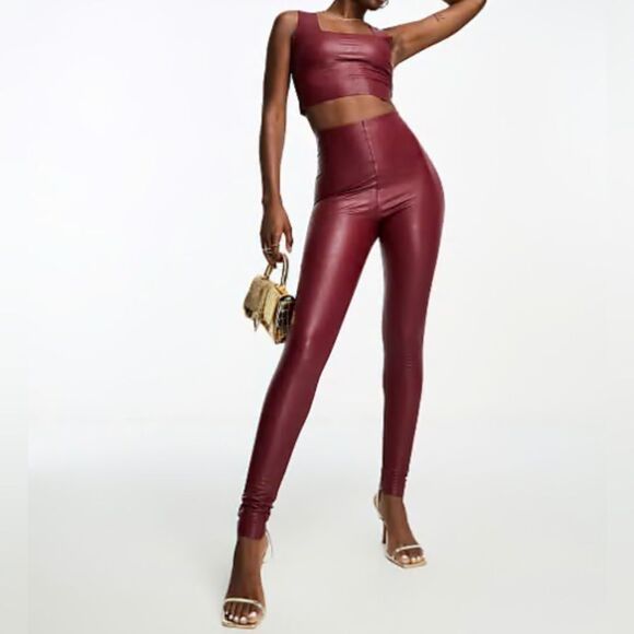 Commando SET Faux Leather Leggings & Square Neck Crop Top in Garnet Red Sz M NWT - Picture 1 of 8